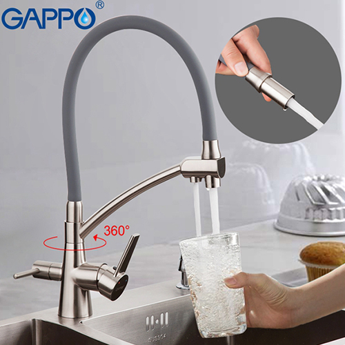 Смеситель для кухни с подключением фильтра питьевой воды Gappo G4398 Сатин