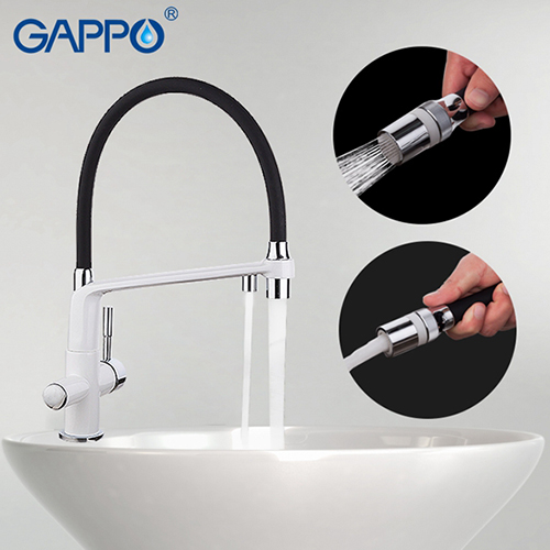 Смеситель для кухни с подключением фильтра питьевой воды Gappo G4398-9 Белый/Хром