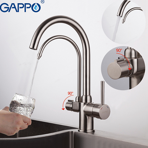 Смеситель для кухни с подключением фильтра питьевой воды Gappo G4398-10 Сатин