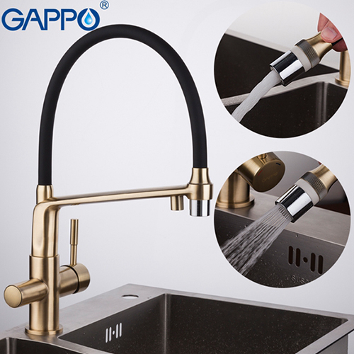 Смеситель для кухни с подключением фильтра питьевой воды Gappo G4398-8 Бронза