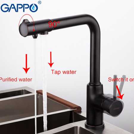 Смеситель для кухни с подключением фильтра питьевой воды Gappo G4390-10 Чёрный
