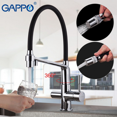 Смеситель для кухни с подключением фильтра питьевой воды Gappo G4398-7 Хром