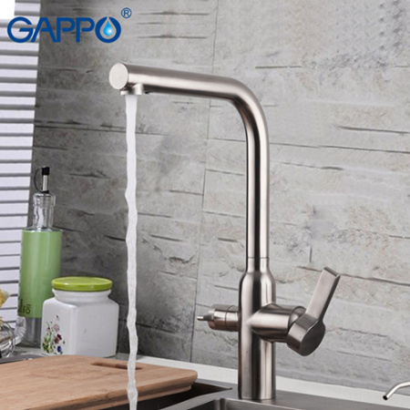 Смеситель для кухни с подключением фильтра питьевой воды Gappo G4399-4 Сатин