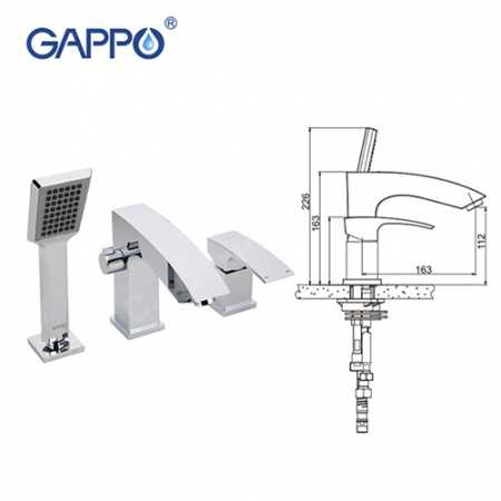 Смеситель на борт ванны на 3 отверстия Gappo Jacob G1107