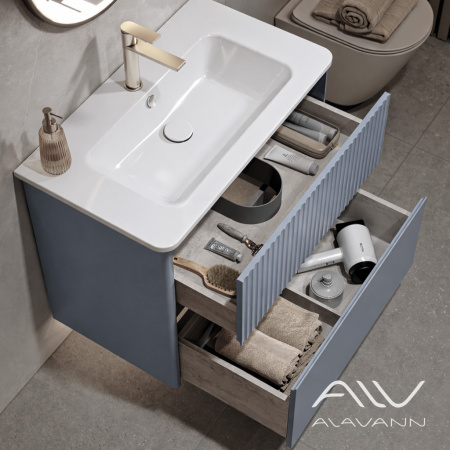 Тумба с раковиной подвесная alavann Wave 80 голубой деним